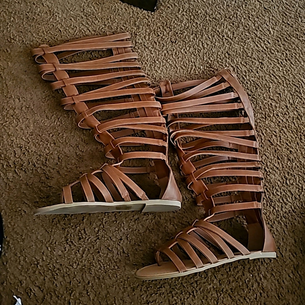 Torrid Gladiator shoe 13w wide calf, cognac, brown, tan, sandals, knee high